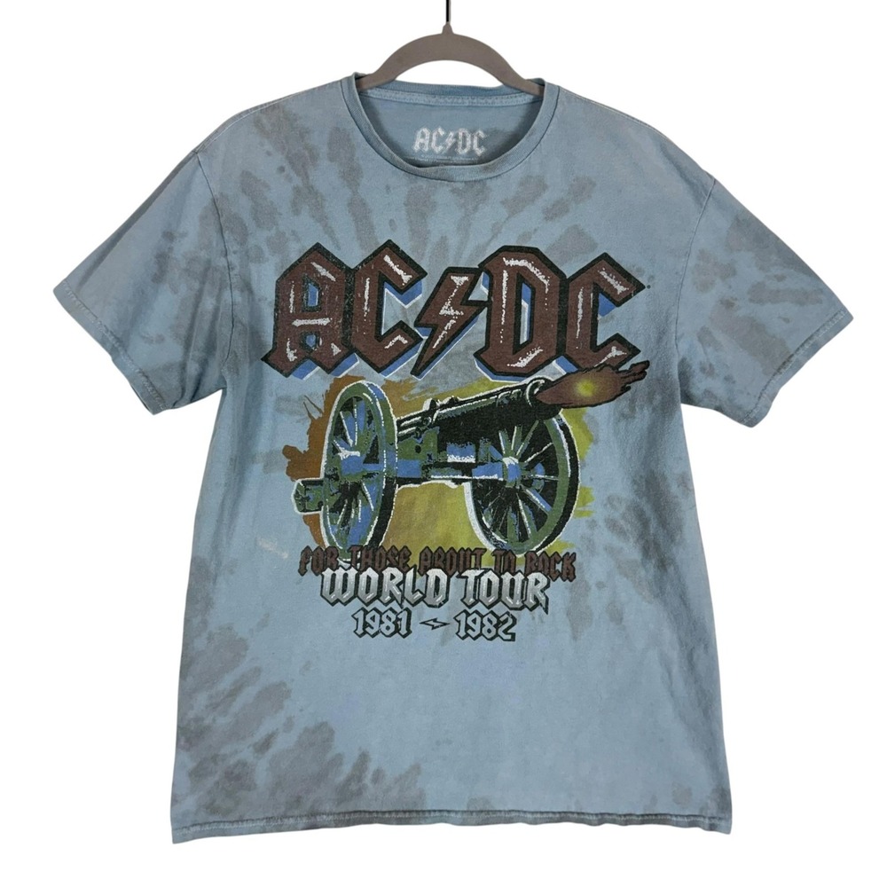 AC/DC Shirt Mens S/M Blue For Those About To Rock World Tour Graphic Band Tee